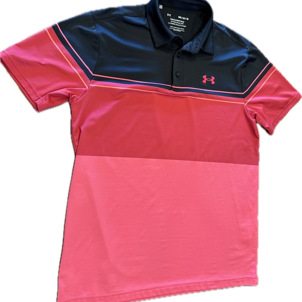 Under Armour Red, Pink, Black Polo Shirt - Medium